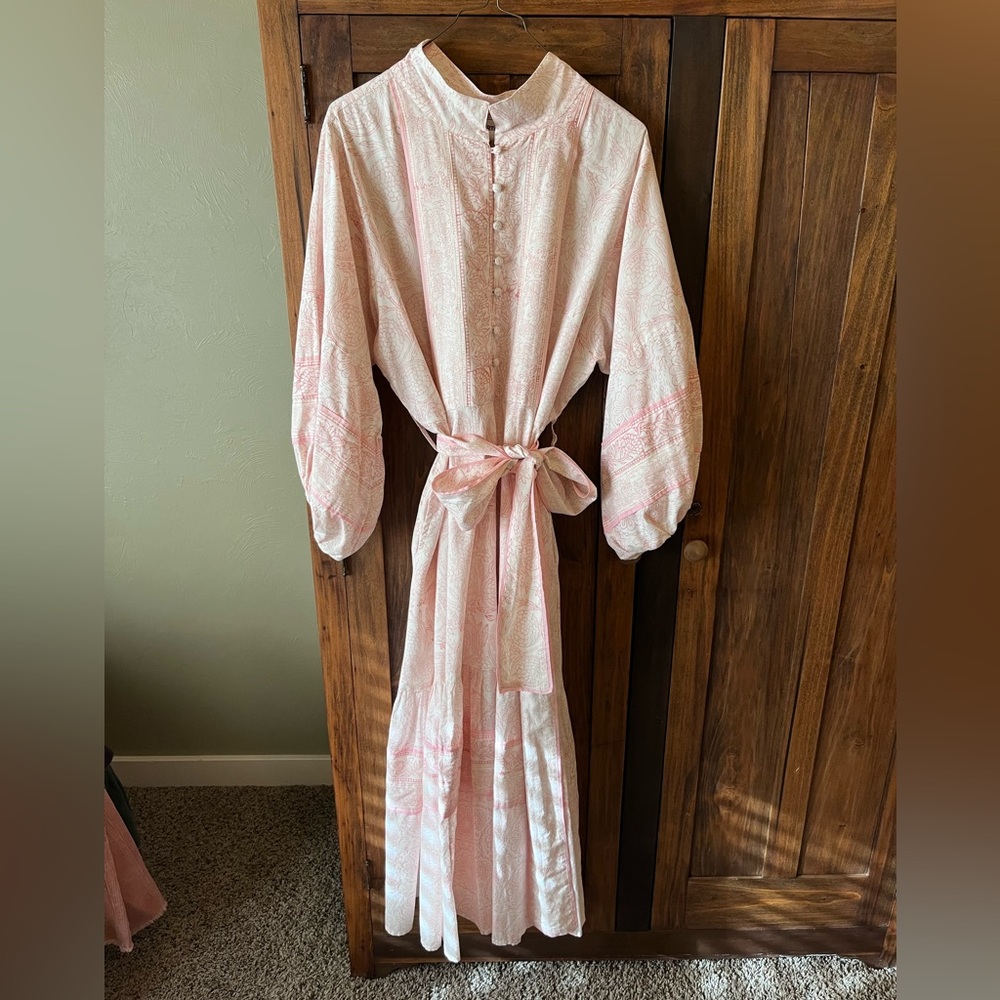 Sue Sartor Pink/White Kaftan Dress